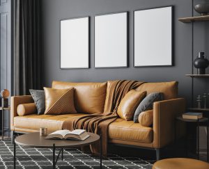 Phòng khách sofa da bò, tường tối